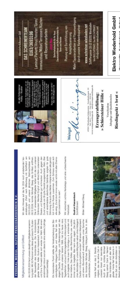 Glyco Pensionärsverein (Federal Mogul) — Herbst 2024 – Verschönerungsverein Schierstein e.V., Schiersteiner Leben Herbst 2024, Wiesbaden-Schierstein