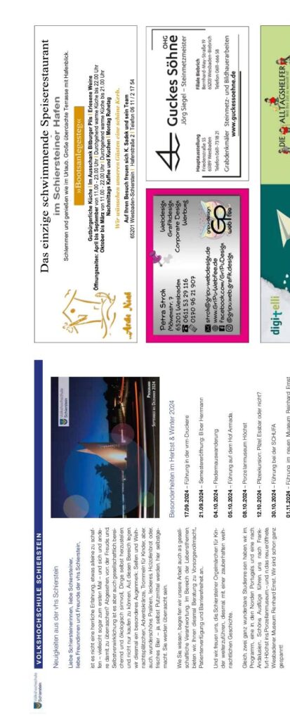 Volkshochschule Schierstein — Herbst 2024 – Volkshochschule Schierstein, Schiersteiner Leben Herbst 2024, Wiesbaden-Schierstein