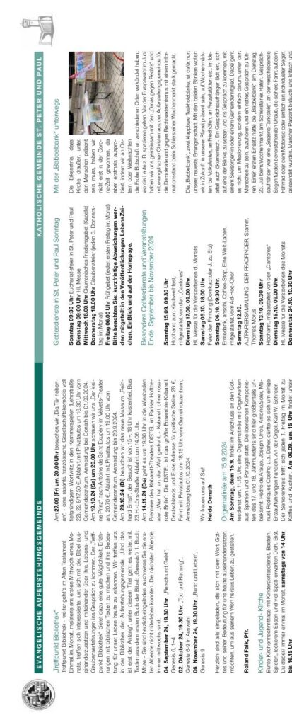 Katholische Gemeinde St. Peter und Paul — Herbst 2024 – Katholische Gemeinde St. Peter und Paul, Schiersteiner Leben Herbst 2024, Wiesbaden-Schierstein