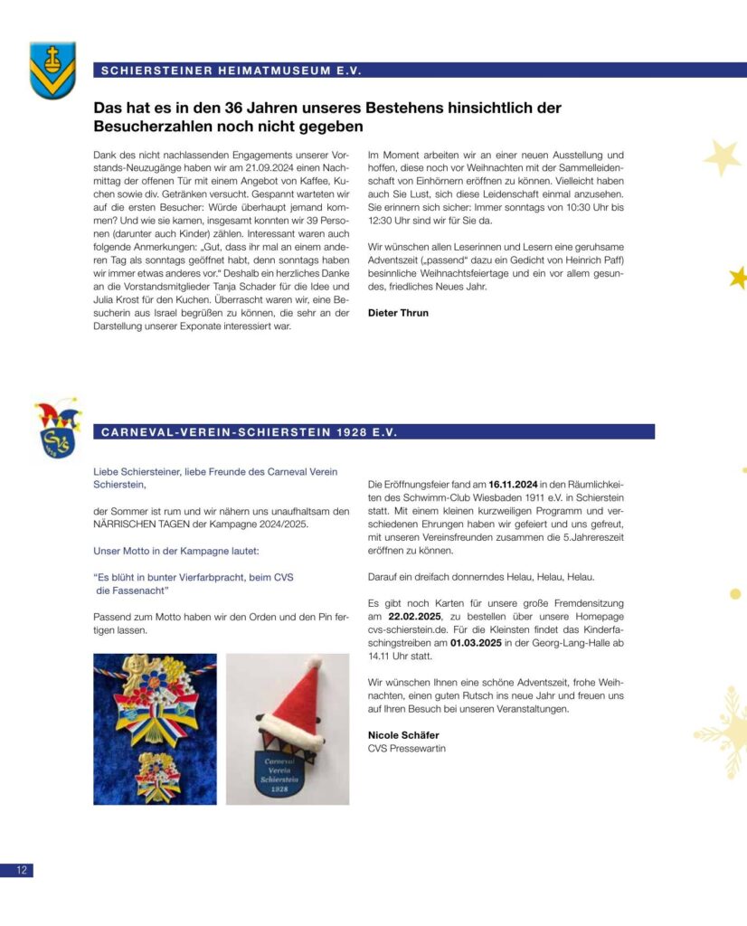 Carneval-Verein Schierstein 1928 e.V. — Winter 2024 – Carneval-Verein 1928 e.V., Schiersteiner Leben Winter 2024, Wiesbaden-Schierstein