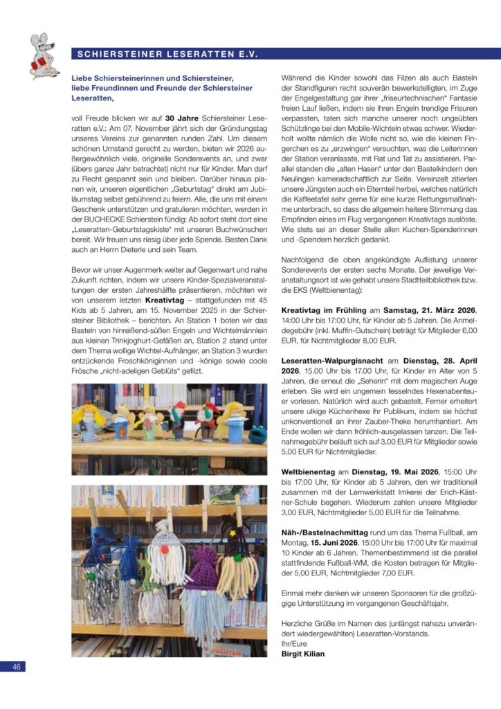 Schiersteiner Leseratten e.V. — Ostern 2026 – Schiersteiner Leseratten e.V., Schiersteiner Leben Ostern 2026, Wiesbaden-Schierstein