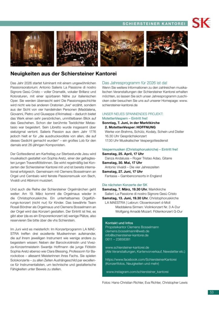 Schiersteiner Kantorei — Ostern 2026 – Schiersteiner Kantorei, Schiersteiner Leben Ostern 2026, Wiesbaden-Schierstein